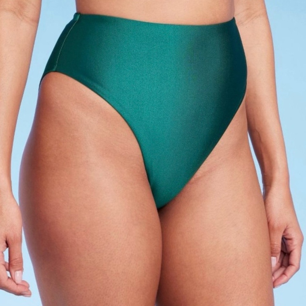 NWT Shade & Shore Green High Waisted Bikini Bottom Size XS
